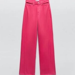 Zara Hot Pink Barbiecore Wide leg Cutout Jeans